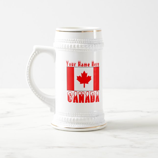 Chope À Bière Drapeau canadien Canada enneigé et votre nom 2 (Gauche)