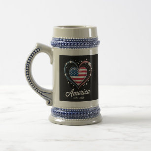 Chope À Bière Drapeau Cœur 1776 2026 4 juillet 250e anniversaire