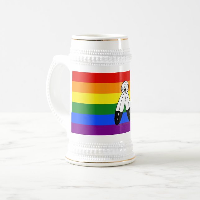 Chope À Bière Drapeau de fierté bispirituel de SlipperyJoe's sym (Devant gauche)