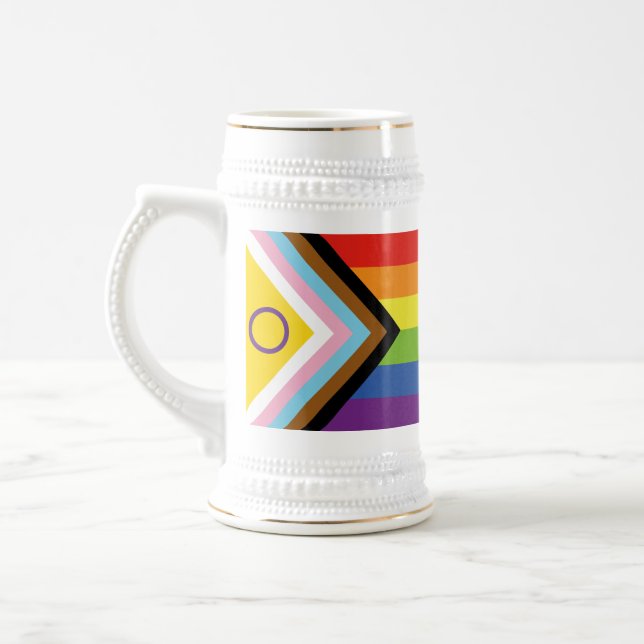 Chope À Bière Drapeau de fierté intersexe de SlipperyJoe's fond  (Gauche)
