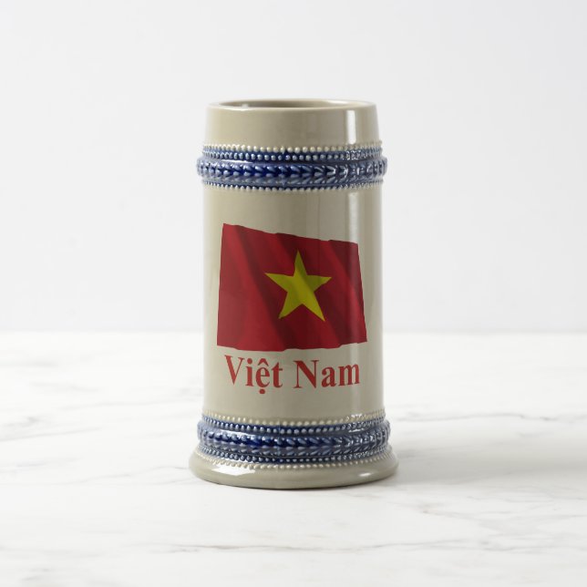 Chope À Bière Drapeau de ondulation du Vietnam avec le nom dans (Centre)