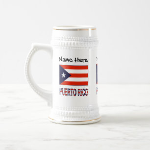 Chope À Bière Drapeau de Porto Rico et Porto Rico avec votre nom