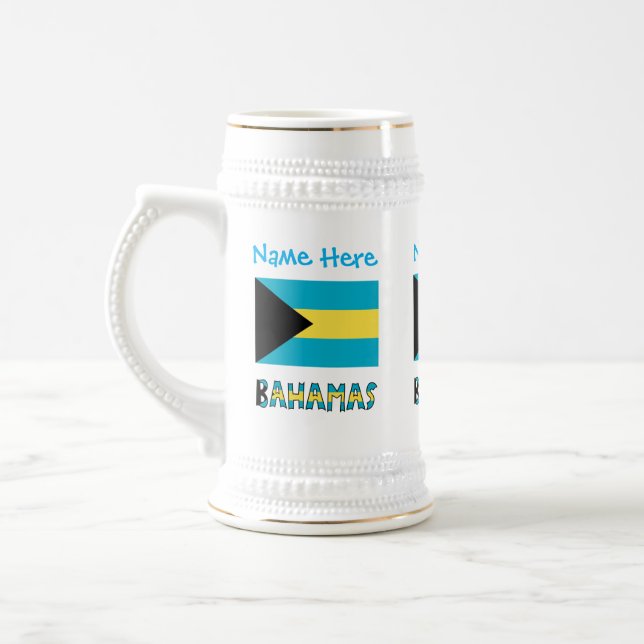 Chope À Bière Drapeau des Bahamas Bleu Personnalisation  (Gauche)