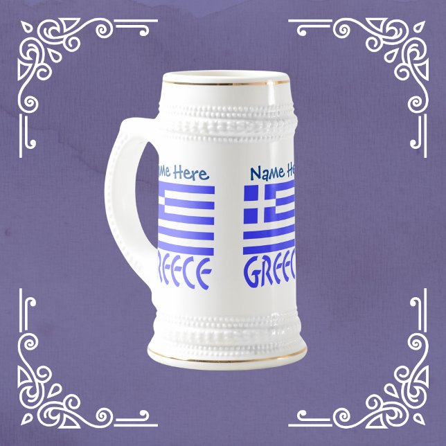 Chope À Bière Drapeau grec Grèce Personnalisation Bleue  (Créateur téléchargé)