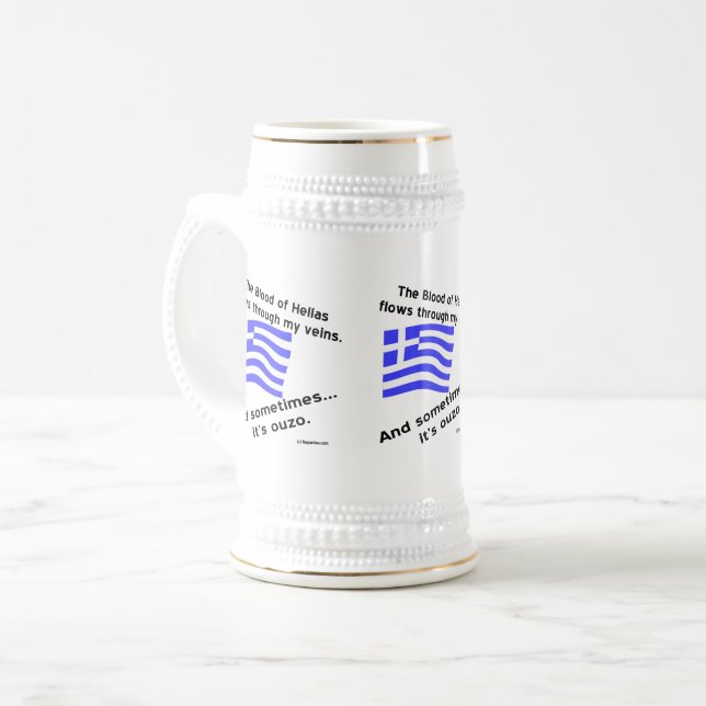 Chope À Bière Drapeau grec Hellas Sang et Ouzo Fois 3 (Devant gauche)