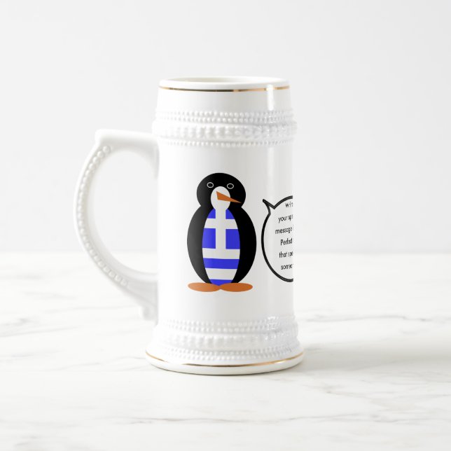 Chope À Bière Drapeau grec Ms. Penguin Beer Stein parlant (Gauche)