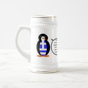 Chope À Bière Drapeau grec parlant Mme Penguin Beer Stein