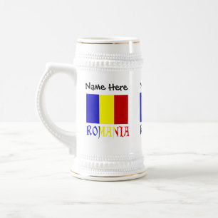 Chope À Bière Drapeau roumain de Roumanie Personnalisation noire