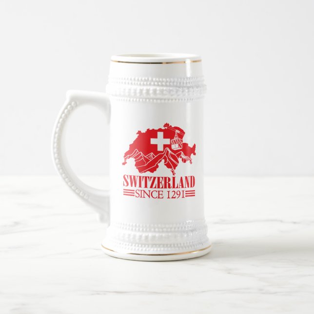 Chope À Bière Drapeau Suisse depuis 1291 Montagnes (Gauche)