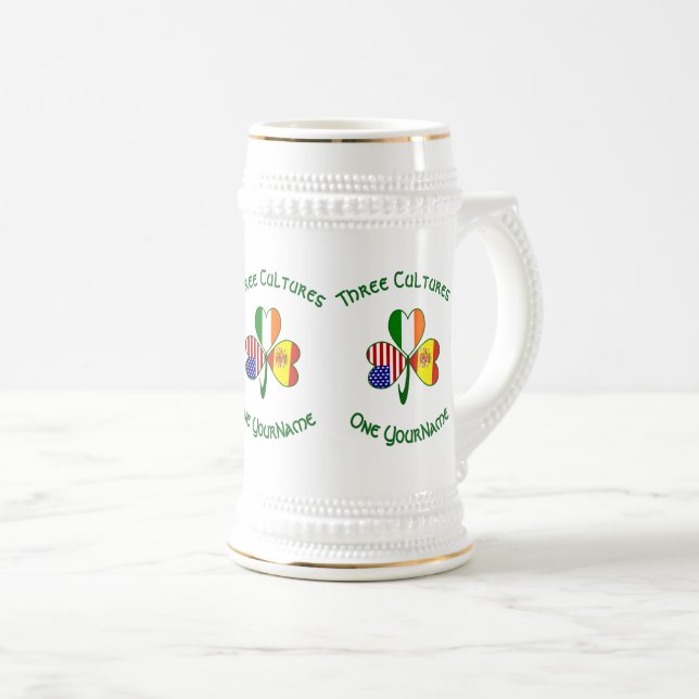 Chope À Bière Drapeaux Shamrock Espagne Irlande États-Unis (Devant droit)