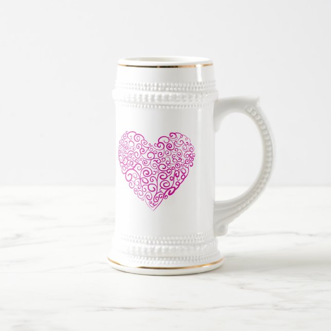 Chope À Bière Écriture spirale coeur rose pour la Saint Valentin (Droite)