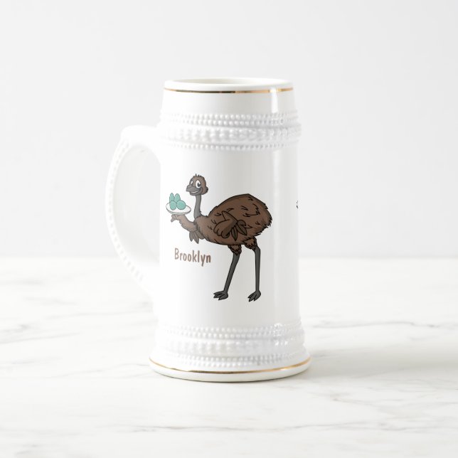 Chope À Bière Émou avec illustration de dessin animé d'œufs (Devant gauche)