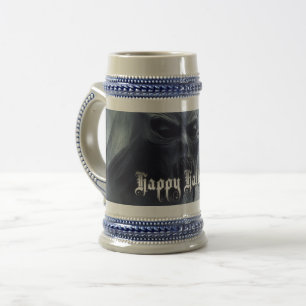 Chope À Bière Fantôme noir dans un paysage infernal - Halloween
