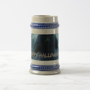 Chope À Bière Fantôme noir dans un paysage infernal - Halloween