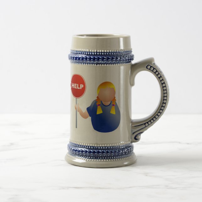 Chope À Bière Femme tenant un signe d'aide (Droite)