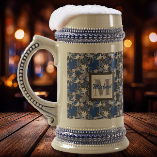 Chope À Bière Feuilles d'érable bleues sur fond charbon