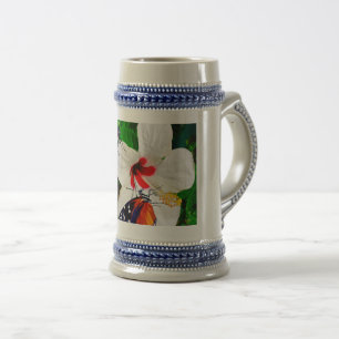 Chope À Bière Fleur d'Hibiscus avec 2 papillons à ailes longues