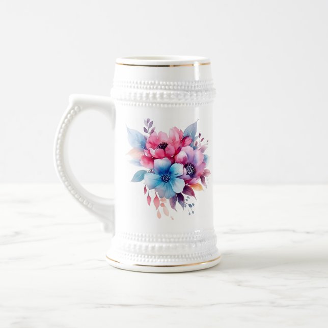 Chope À Bière Fleurs à l'aquarelle conception florale (Gauche)