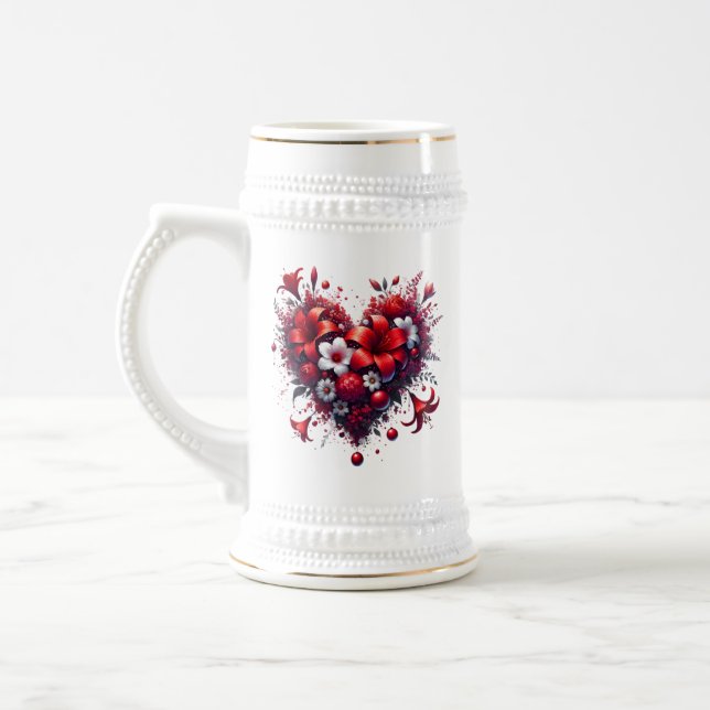 Chope À Bière Fleurs de printemps rouges Coeur-53476 (Gauche)