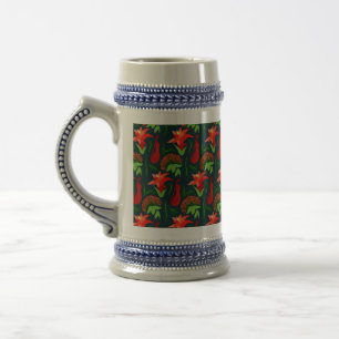 Chope À Bière Fleurs Exotiques Colorées Motif de Feuilles