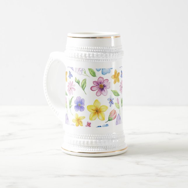 Chope À Bière Fleurs Floral Pattern Sublimation-95651 (Devant gauche)