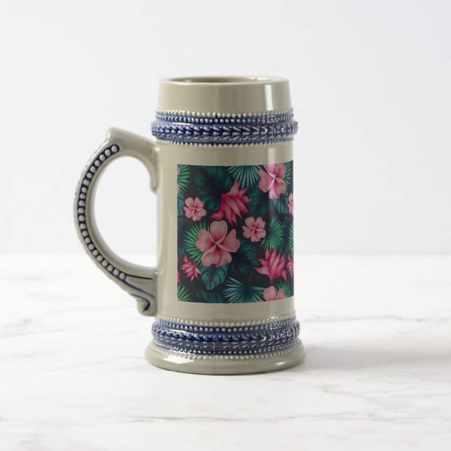 Chope À Bière Fleurs roses avec Feuilles verts Partern-79066 (Gauche)