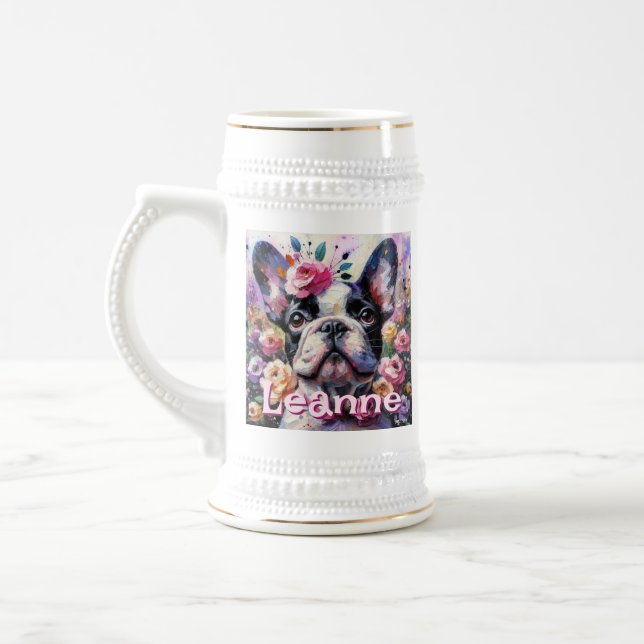 Chope À Bière French Bulldog avec Floral Rose Personnalisé (Gauche)