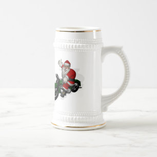 Chope À Bière Funky Santa Claus sur Green Vintage Motorbike