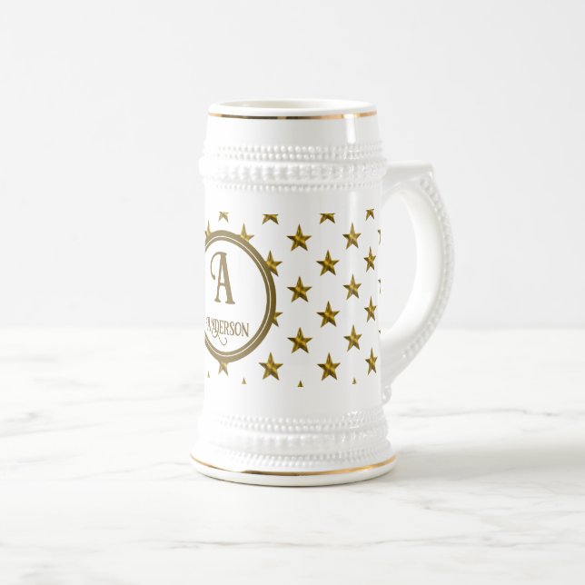 Chope À Bière Garde de initiale à motif étoile dorée Monogram (Devant droit)