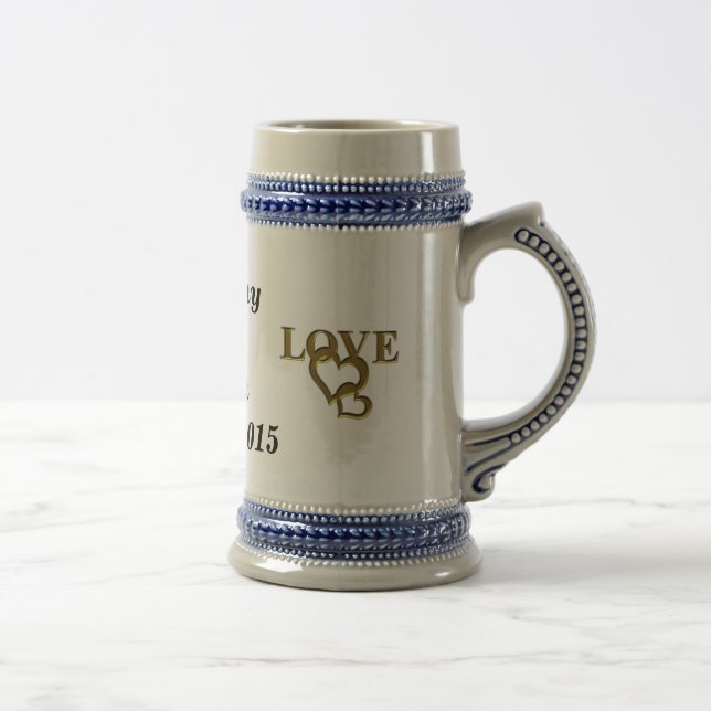 Chope À Bière Gold Love with Interlocking Hearts Mariage Stein (Droite)