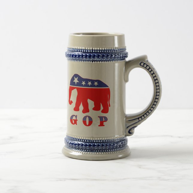 Chope À Bière GOP - Éléphant rouge, blanc et bleu (Droite)
