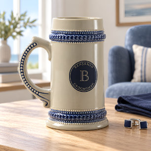 Chope À Bière Groomsman Monogramme Marine
