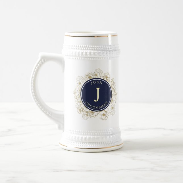 Chope À Bière Groomsmans de Monogramme bleu marine (Gauche)