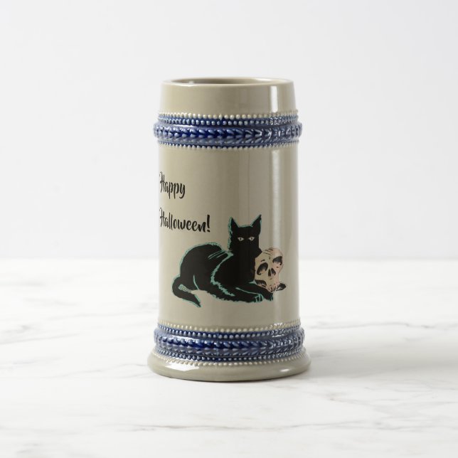 Chope À Bière Halloween de chat noir et de crâne (Centre)