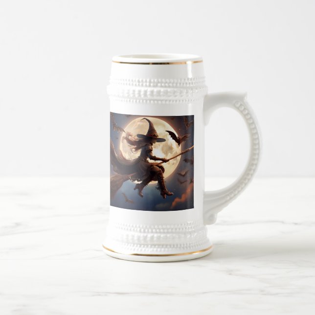 Chope À Bière Halloween Steampunk Witch Vol au clair de lune (Droite)