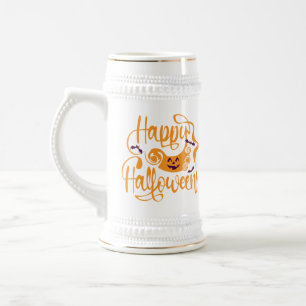 Chope À Bière Happy Halloween chauves-souris Jack-o'-lantern