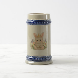 Chope À Bière Illustration de lapin aux fleurs sauvages pastel