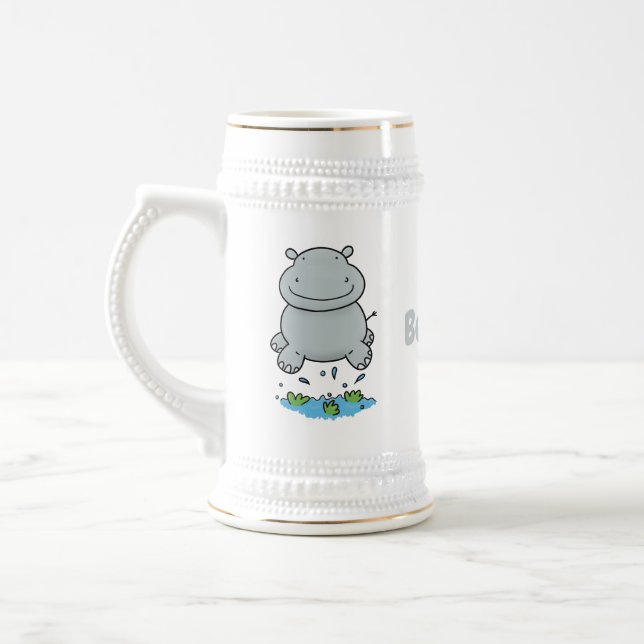 Chope À Bière Illustration de saut en hippo mignon (Gauche)