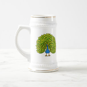 Chope À Bière Illustration d'un oiseau paon lumineux et amusant