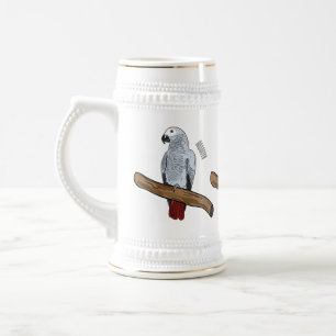 Chope À Bière Illustration d'un perroquet gris en Afrique