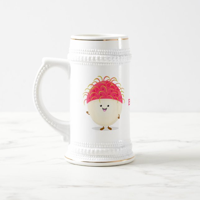 Chope À Bière Illustration mignon du ramboutan rose (Gauche)