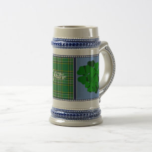 Chope À Bière Irlande tartan, shamrock, 4 feuilles de trèfle, aj