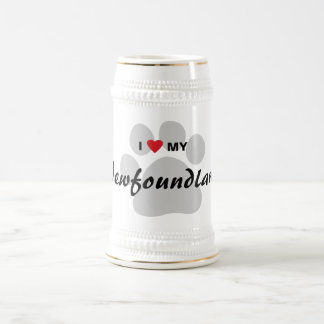 Chope À Bière J'aime (coeur) ma Terre-Neuve Pawprint