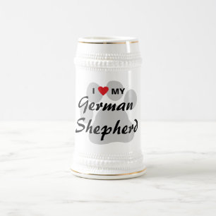 Chope À Bière J'aime (coeur) mon berger allemand Pawprint