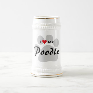 Chope À Bière J'aime (coeur) mon caniche Pawprint