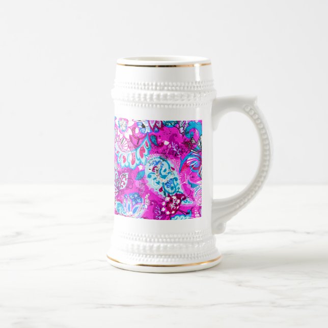 Chope À Bière Joli bleu rose fleurs motif (Droite)