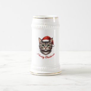 Chope À Bière Joli chat de Noël festif avec chapeau de Père Noël