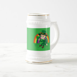 Chope À Bière Joli dessin animé leprechaun avec shamrock et arc-