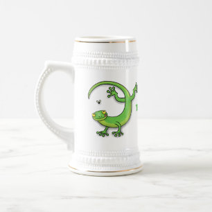 Chope À Bière Joli gecko vert salutations avec dessin animé