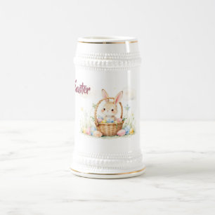Chope À Bière Joli lapin de Pâques dans un panier avec des œufs